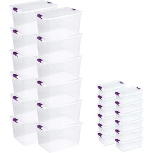 Sterilite 66 Quart Clear Latch Lid Storage Container Tote, 12 Pack, and 15 Quart Clear Latch Lid Storage Container Tote, 12 Pack for Home Organization
