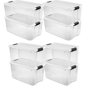 Sterilite 8 Pack Ultra Storage Totes, Lidded Plastic Containers, 116 Qt and 70 Qt, Clear