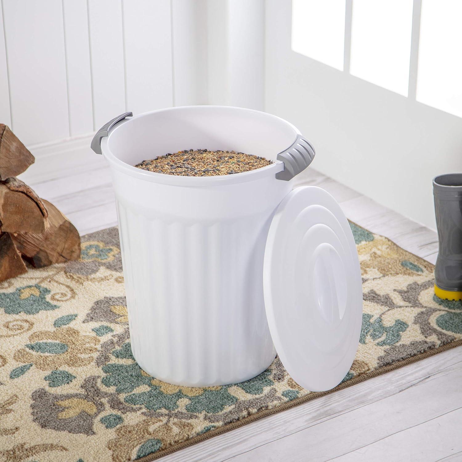 imageSterilite 24 Qt Latching Utility Can w Lid Bin to Store Sand Rock Salt Soil Pet Food or Birdseed in the Garage or Mudroom White 6Pack