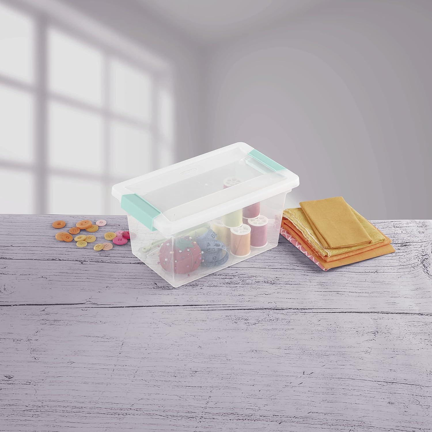 imageSterilite Medium Clip Box Stackable Small Storage Bin with Latching Lid Plastic Container to Organize Office Crafts Clear Base and Lid 4PackMedium