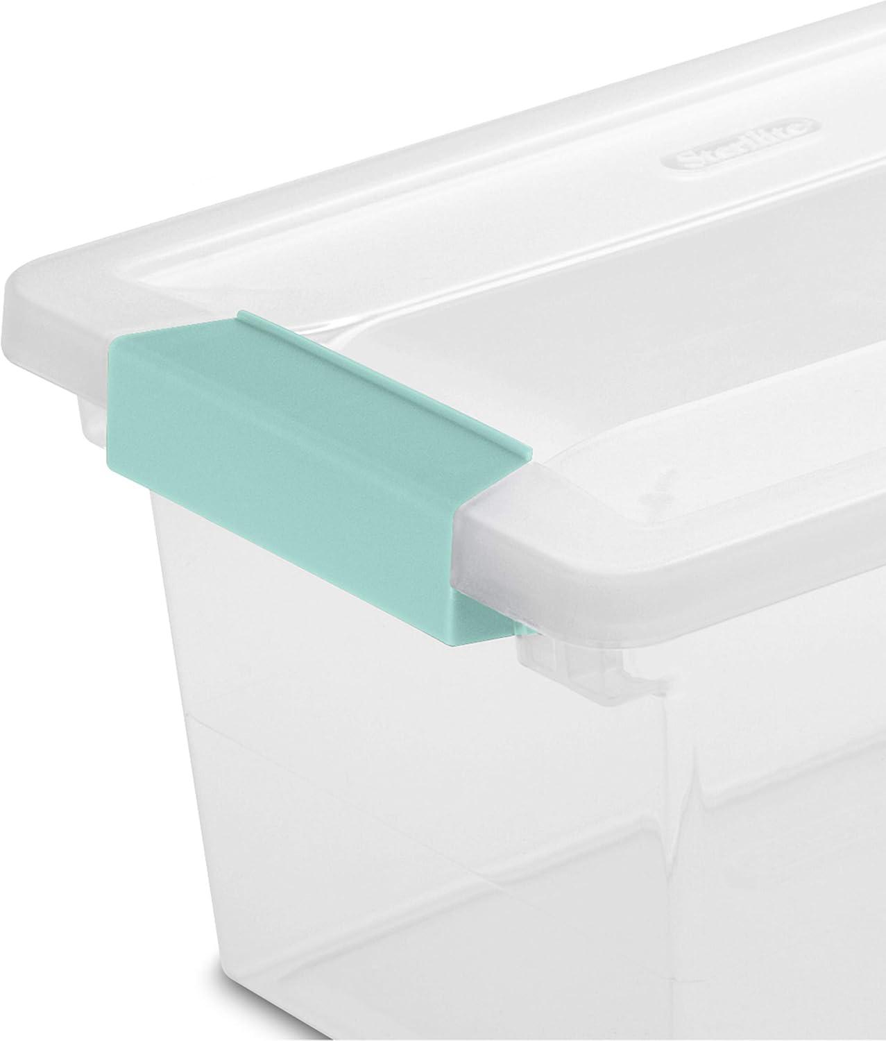 imageSterilite Medium Clip Box Stackable Small Storage Bin with Latching Lid Plastic Container to Organize Office Crafts Clear Base and Lid 4PackMedium