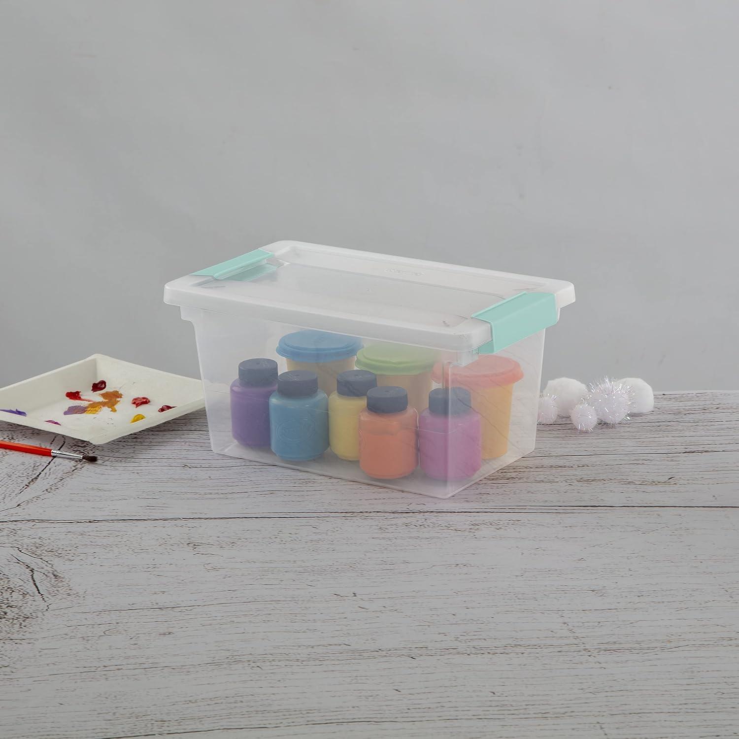 imageSterilite Medium Clip Box Stackable Small Storage Bin with Latching Lid Plastic Container to Organize Office Crafts Clear Base and Lid 4PackMedium