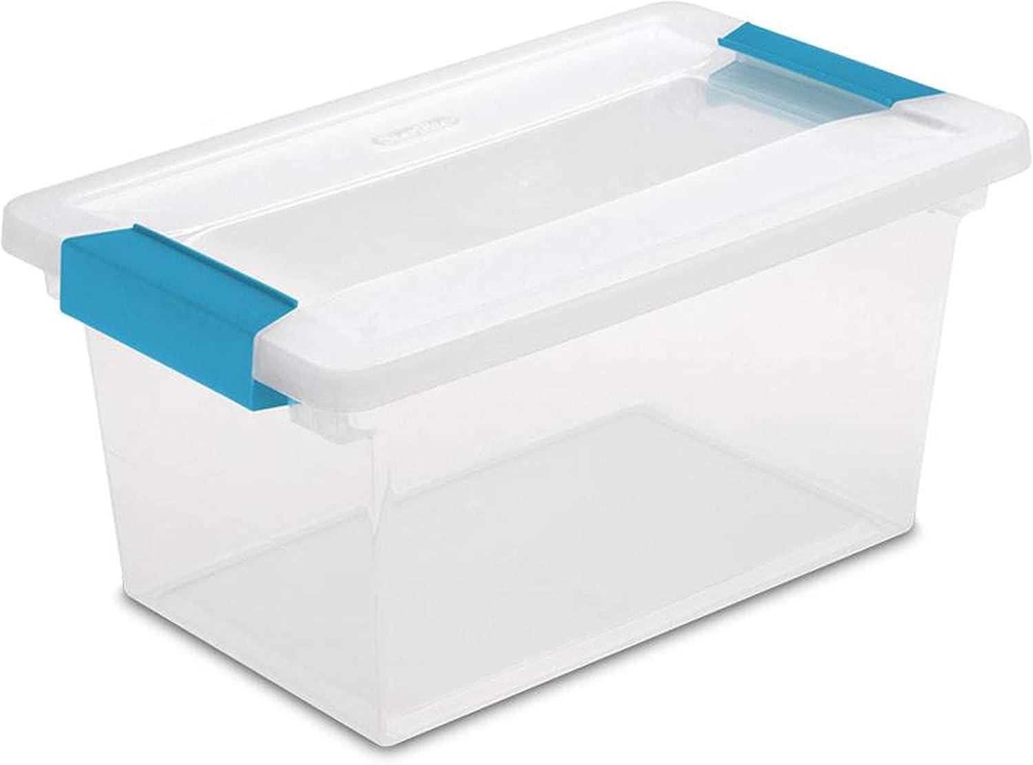 imageSterilite Medium Clip Box Stackable Small Storage Bin with Latching Lid Plastic Container to Organize Office Crafts Clear Base and Lid 4PackMedium