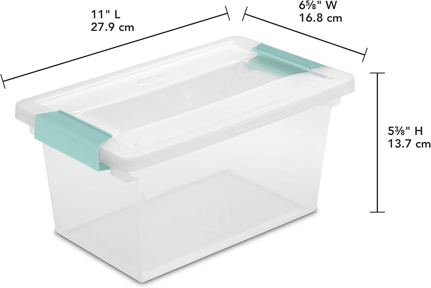 imageSterilite Medium Clip Box Stackable Small Storage Bin with Latching Lid Plastic Container to Organize Office Crafts Clear Base and Lid 4PackMedium