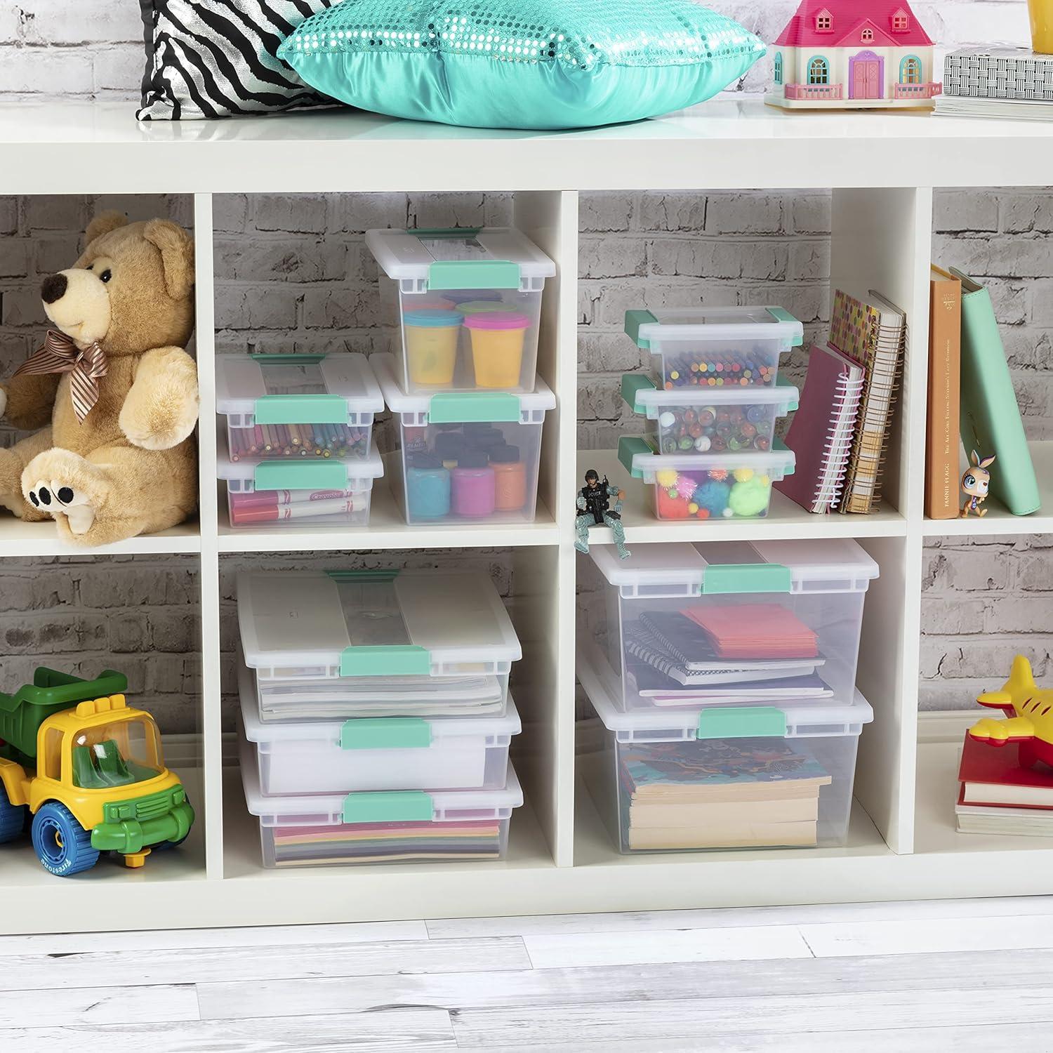imageSterilite Medium Clip Box Stackable Small Storage Bin with Latching Lid Plastic Container to Organize Office Crafts Clear Base and Lid 4PackMedium