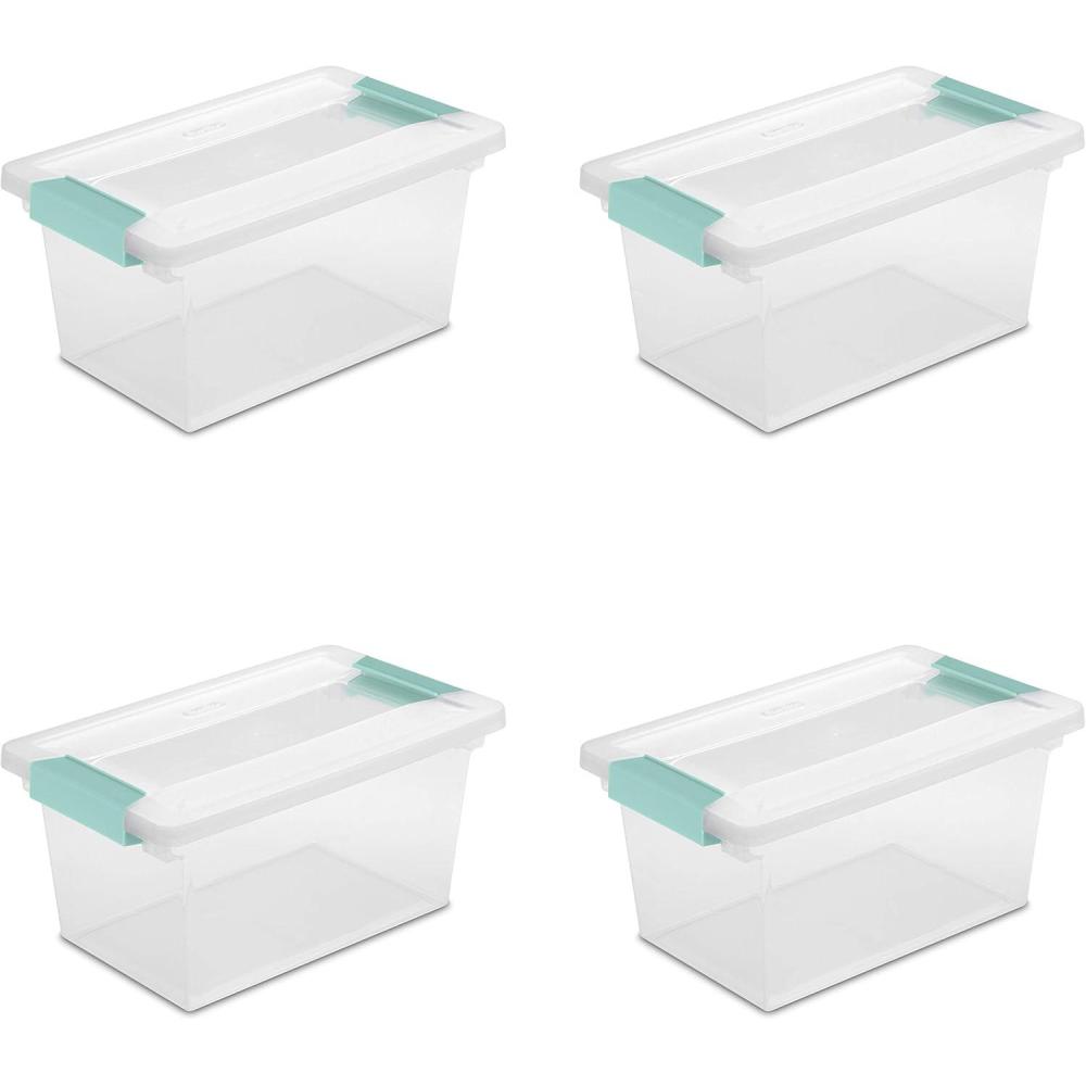 imageSterilite Medium Clip Box Stackable Small Storage Bin with Latching Lid Plastic Container to Organize Office Crafts Clear Base and Lid 4PackMedium