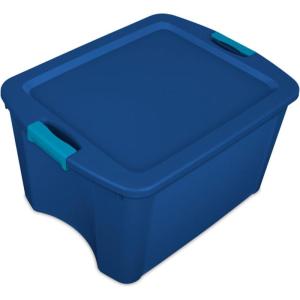 Sterilite 18 Gal Latch and Carry, Stackable Storage Bin with Latching Lid, Plastic Tote Container to Organize Closets, Blue with Blue Lid, 6-Pack
