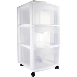 Sterilite 29308002 Home 3 Drawer Wide Wheeled Plastic Storage Container