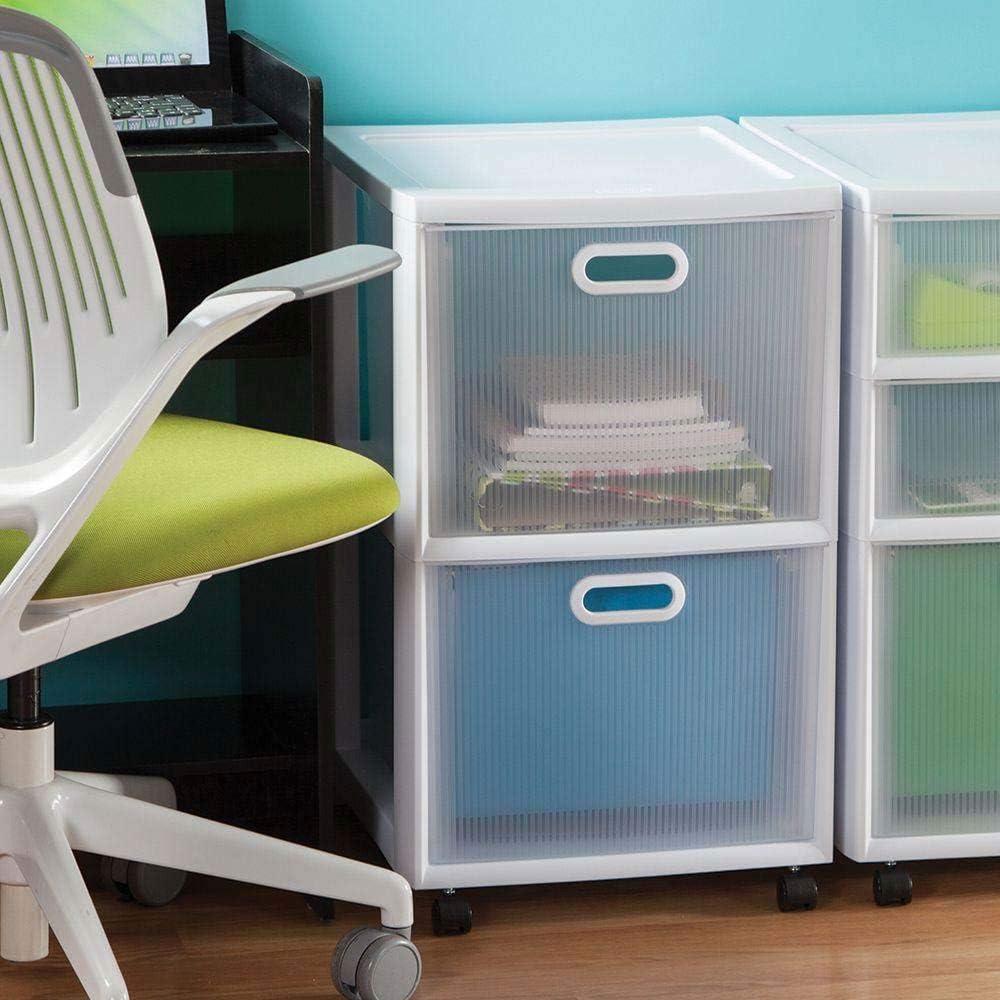 imageSterilite Ultra 2 Drawer Filing Storage Cart Plastic Rolling Cart with Wheels to Organize Desk Office White with Textured Clear Drawers 2Pack