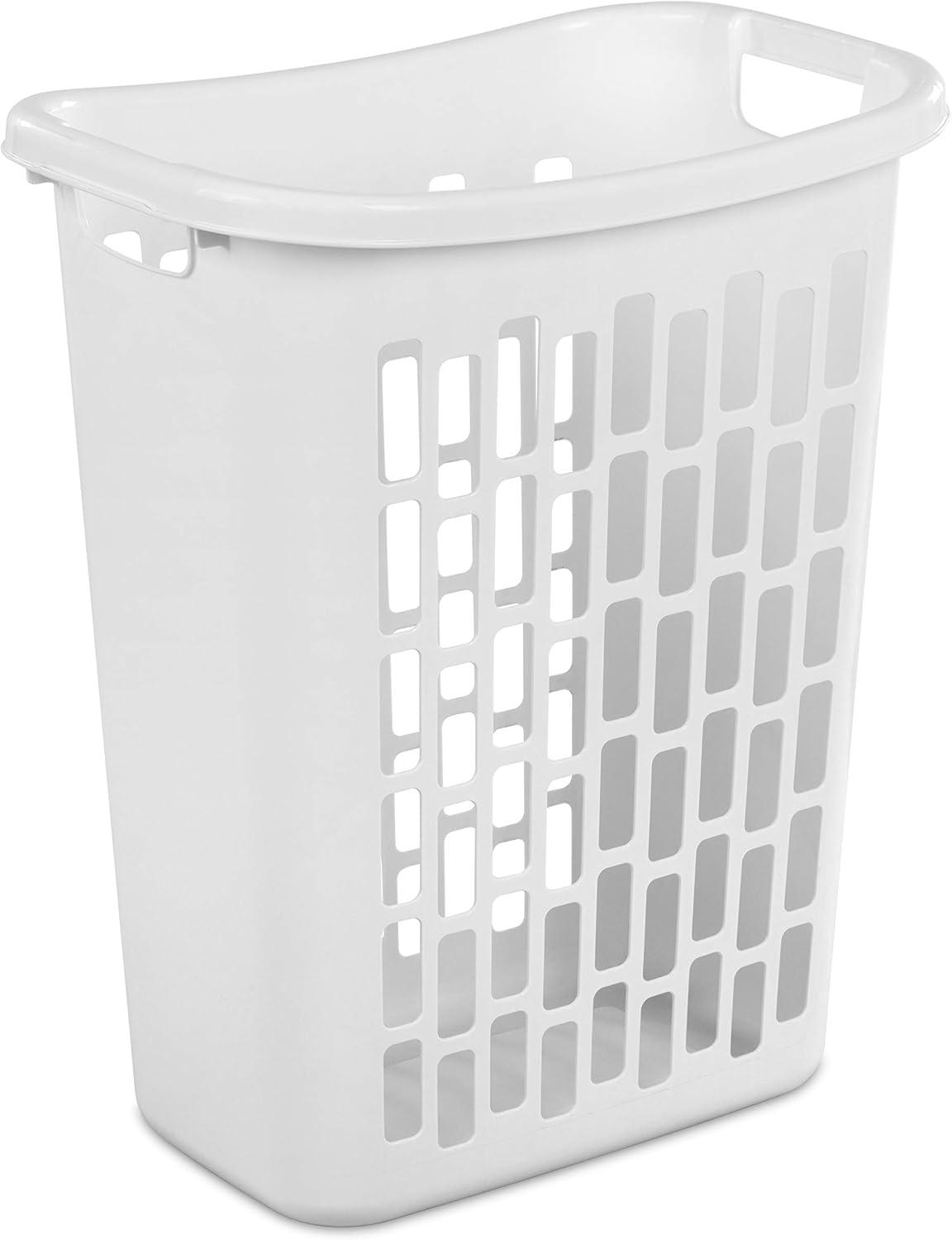 imageSterilite Rectangular Open Laundry Hamper Tall and Slim Plastic Hamper with Handles for Carrying Clothes to and from the Laundry Room White 6Pack