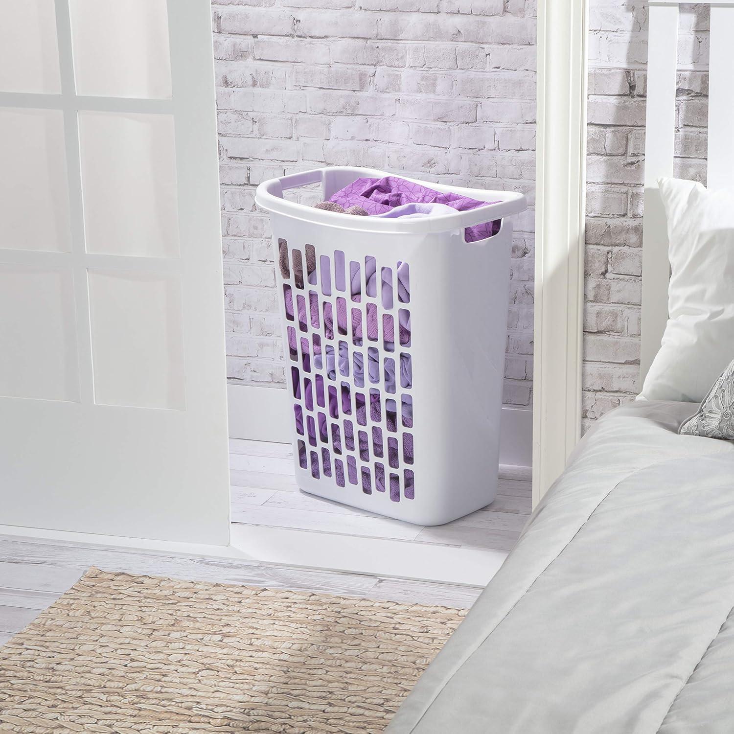 imageSterilite Rectangular Open Laundry Hamper Tall and Slim Plastic Hamper with Handles for Carrying Clothes to and from the Laundry Room White 6Pack