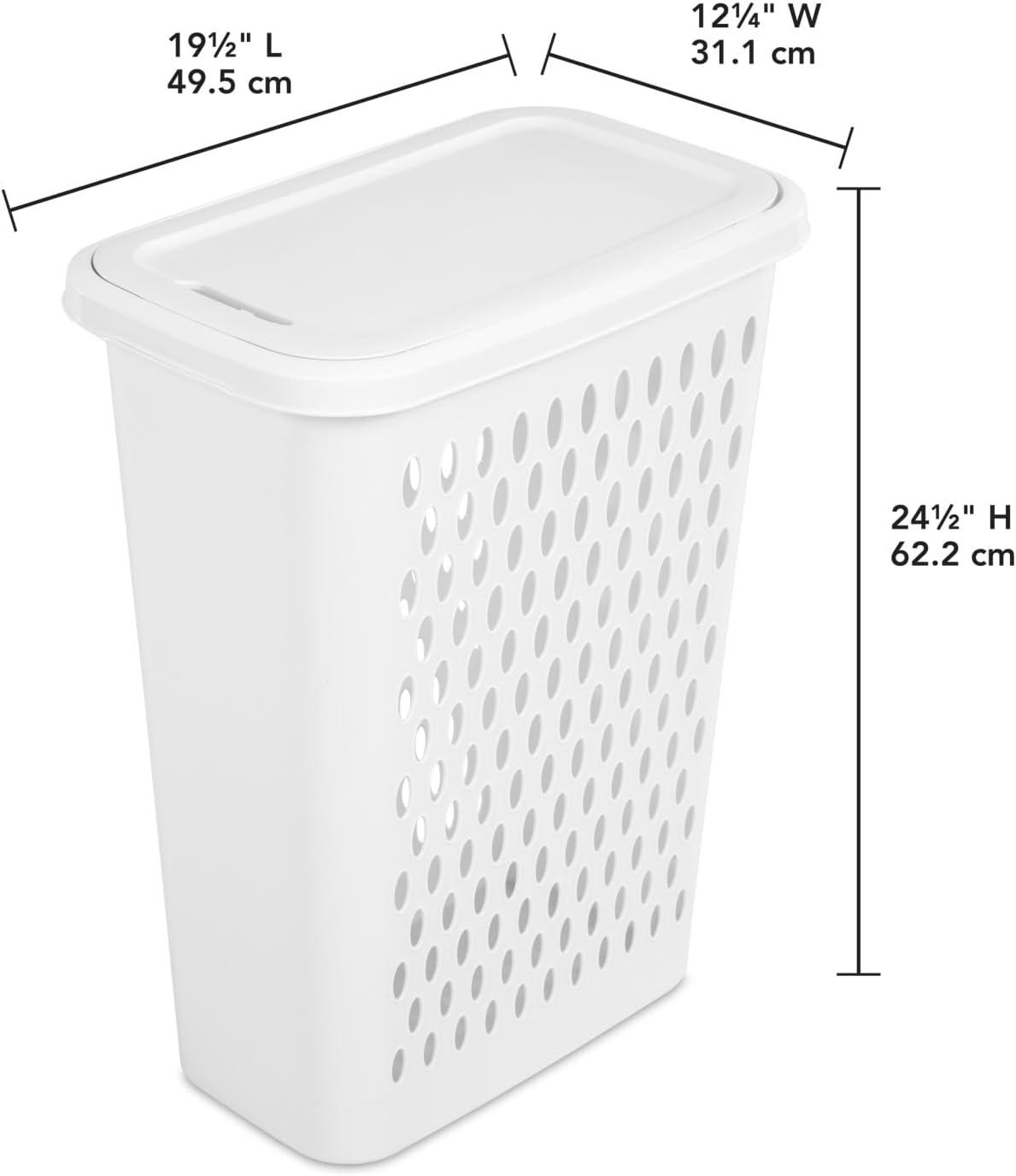 imageSterilite Slim Laundry Hamper with Lid Tall Plastic Hamper for Collecting Dirty Clothes or Sorting Clean Clothes White 4Pack
