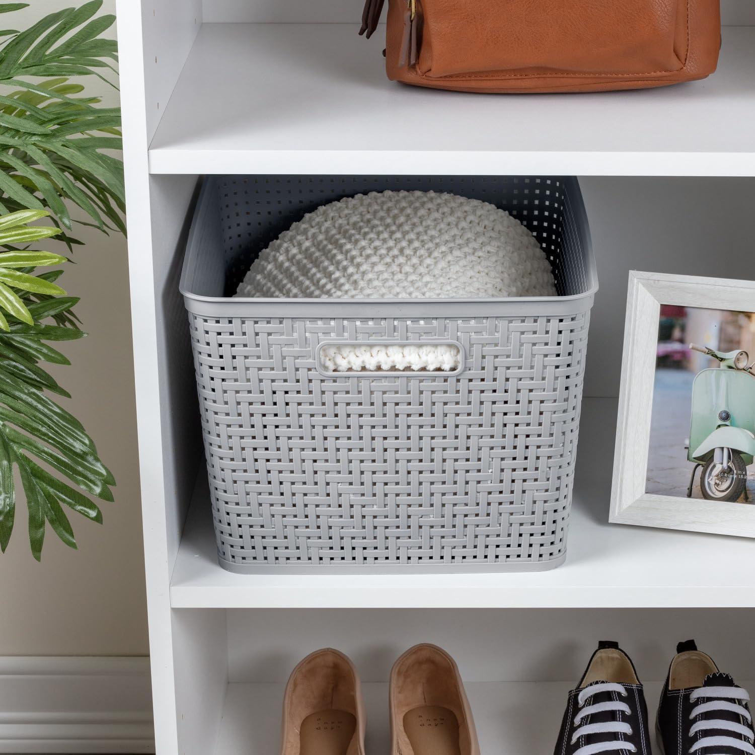 imageSterilite Tall Basket Plastic Decorative Storage Basket for Organizing the Classroom Closet Bedroom and Laundry Room Gray 6Pack