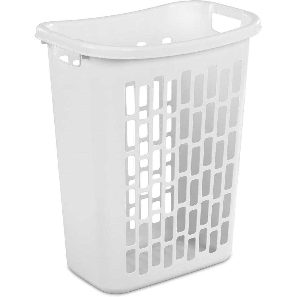 imageSterilite Rectangular Open Laundry Hamper Tall and Slim Plastic Hamper with Handles for Carrying Clothes to and from the Laundry Room White 6Pack