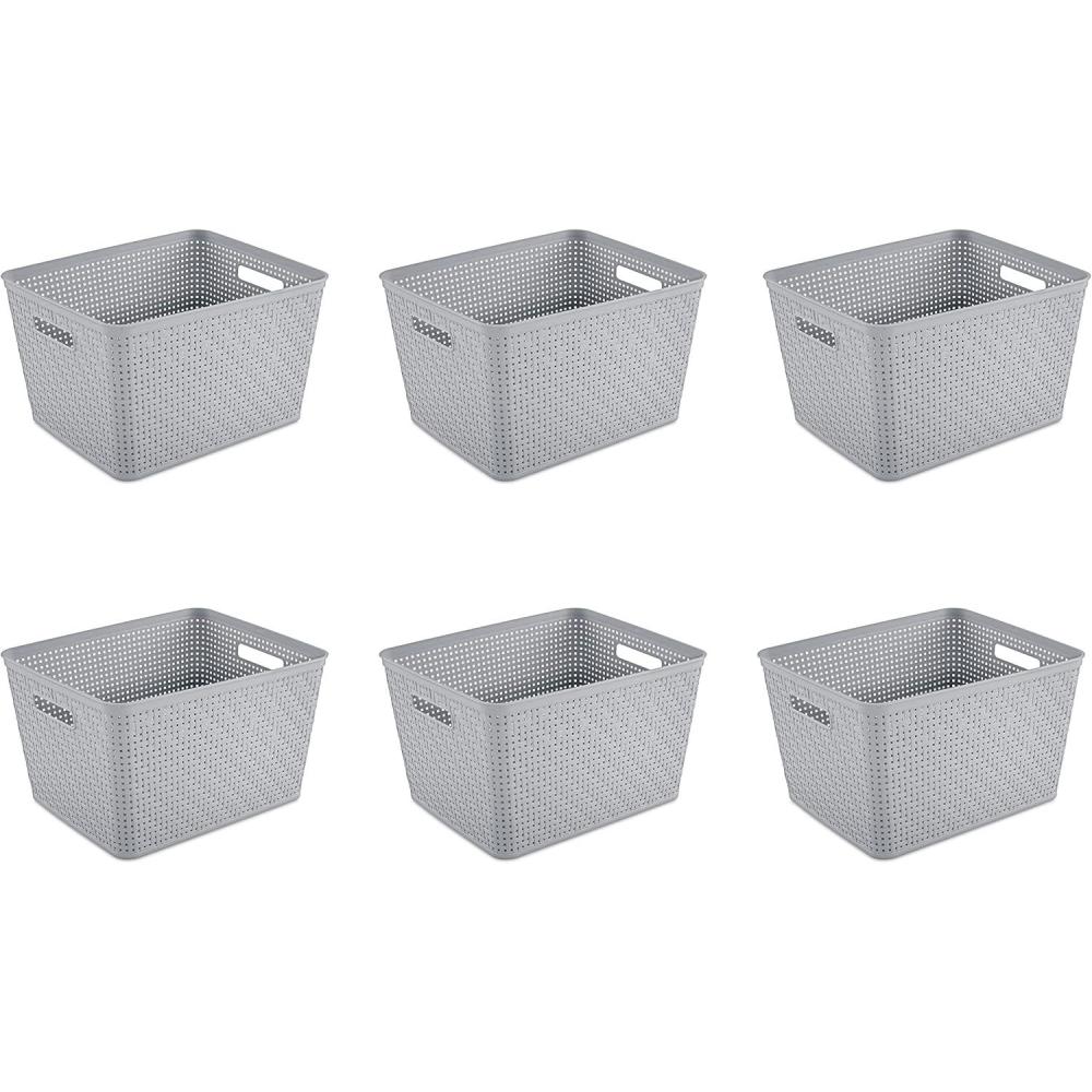 imageSterilite Tall Basket Plastic Decorative Storage Basket for Organizing the Classroom Closet Bedroom and Laundry Room Gray 6Pack