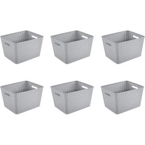 Sterilite Tall Basket, Plastic Decorative Storage Basket for Organizing the Classroom, Closet, Bedroom, and Laundry Room, Gray, 6-Pack