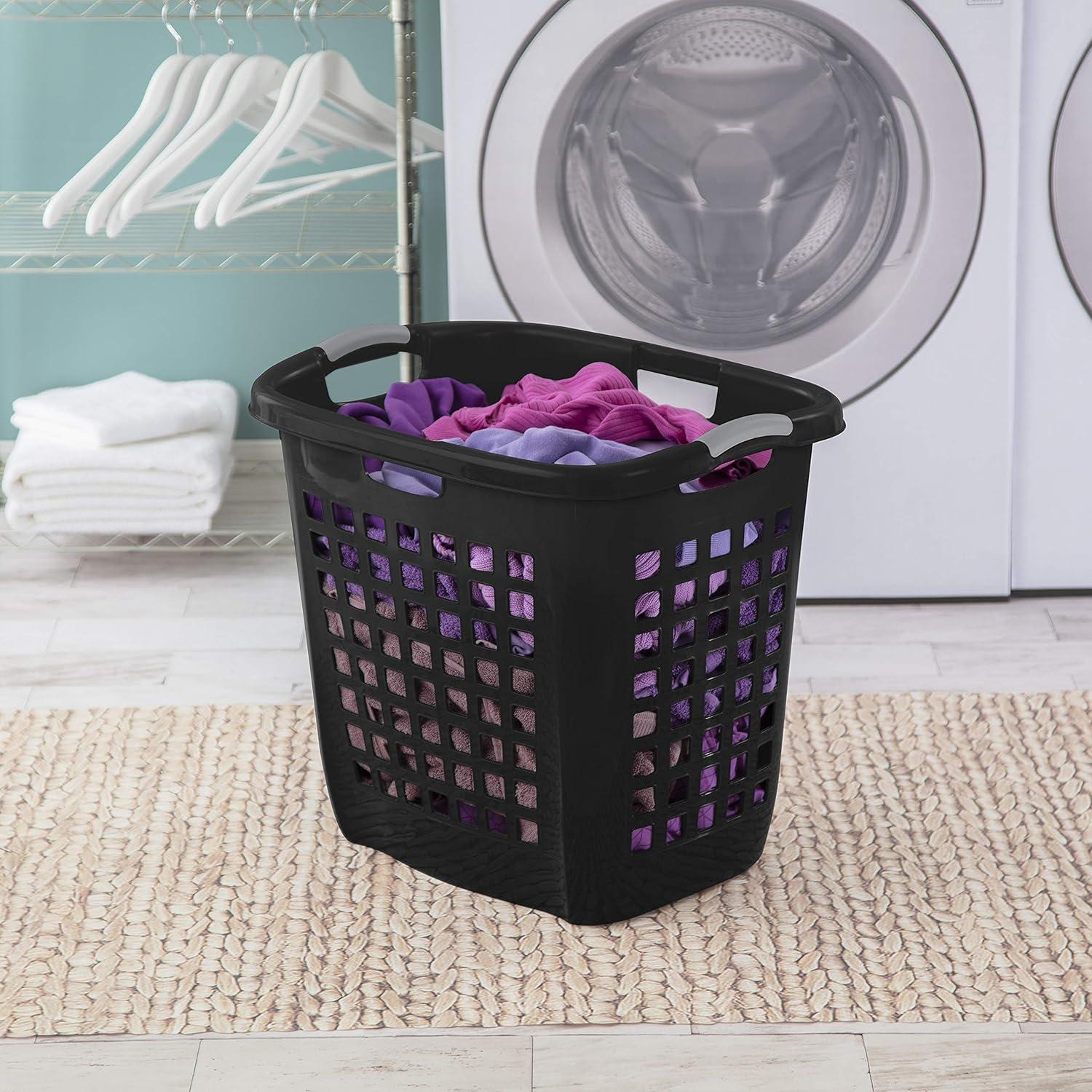 imageSterilite Ultra Easy Carry Laundry Hamper Comfort Handles to Easily Carry Clothes Between the Bedroom and Laundry Room Plastic Black 4Pack