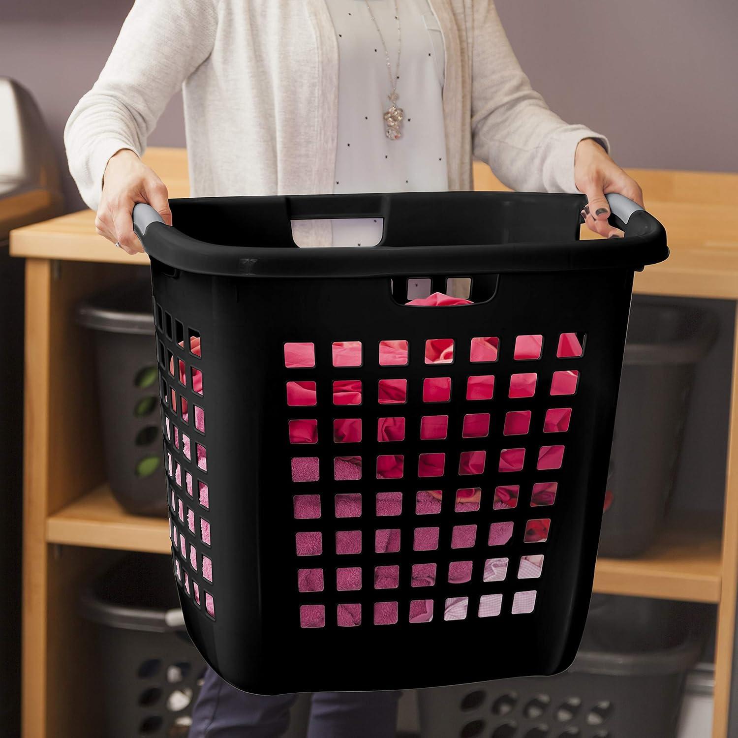 imageSterilite Ultra Easy Carry Laundry Hamper Comfort Handles to Easily Carry Clothes Between the Bedroom and Laundry Room Plastic Black 4Pack