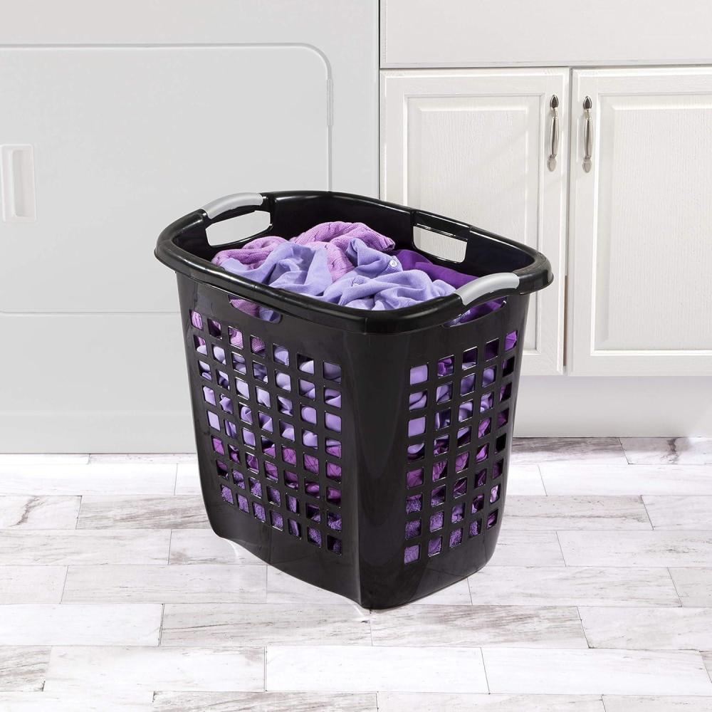 imageSterilite Ultra Easy Carry Laundry Hamper Comfort Handles to Easily Carry Clothes Between the Bedroom and Laundry Room Plastic Black 4Pack