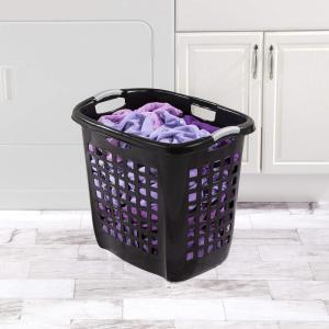 Sterilite Ultra Easy Carry Laundry Hamper, Comfort Handles to Easily Carry Clothes Between the Bedroom and Laundry Room, Plastic, Black, 4-Pack