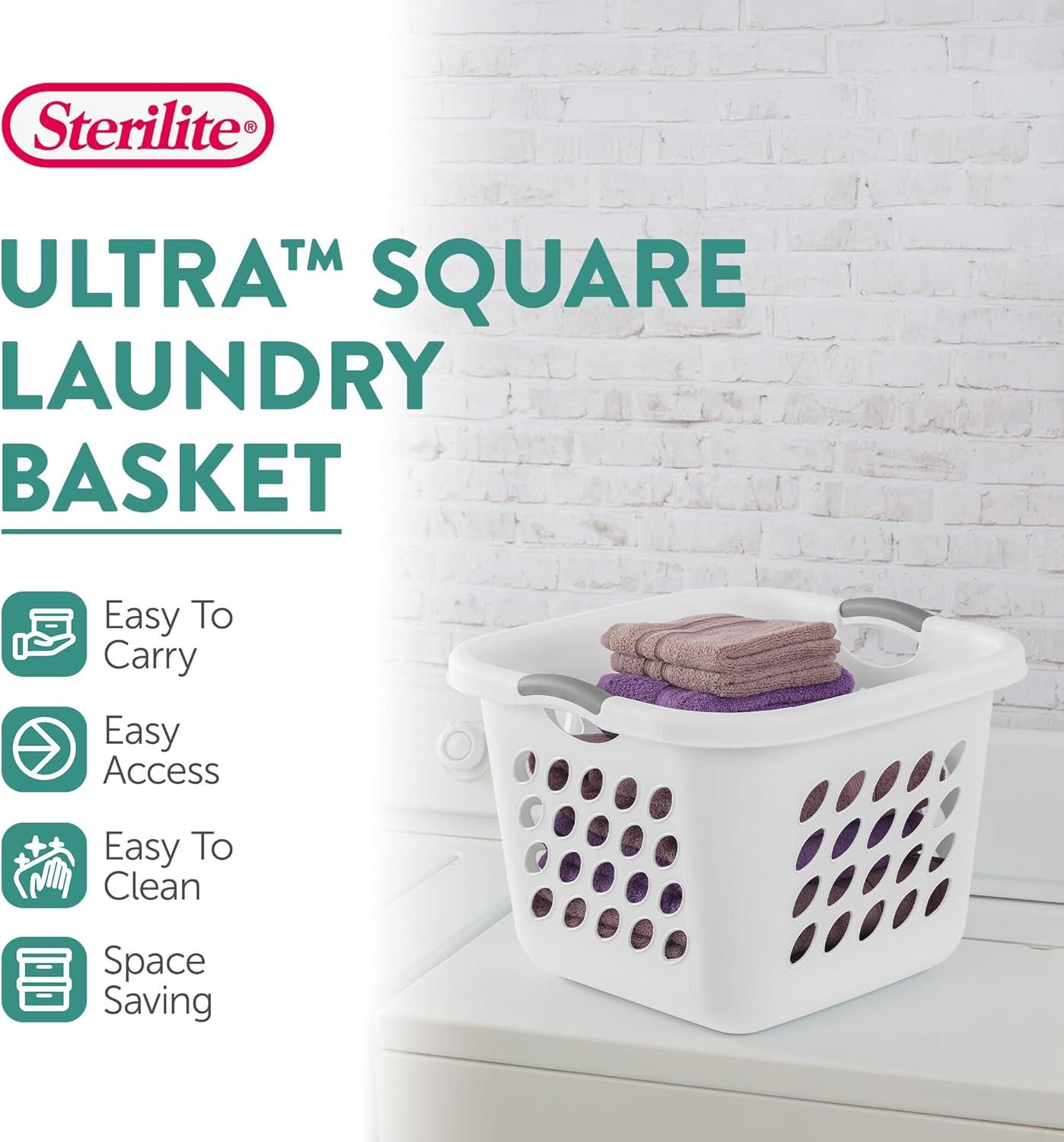 imageSterilite 12 Pack Laundry Baskets 15 Bushel Plastic Hampers Ultra Square White12 Pack