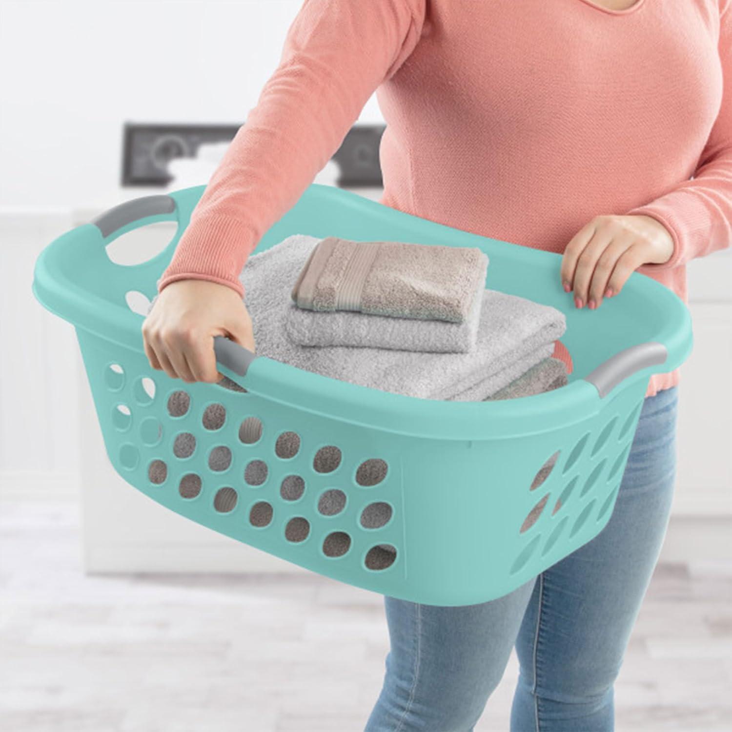 imageSterilite 6 Pack Plastic Laundry Basket Hamper 125 Bushel Ultra HipHold Aqua ChromeAqua Chrome