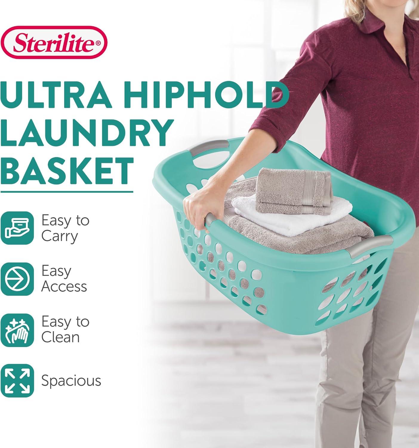 imageSterilite 6 Pack Plastic Laundry Basket Hamper 125 Bushel Ultra HipHold Aqua ChromeAqua Chrome