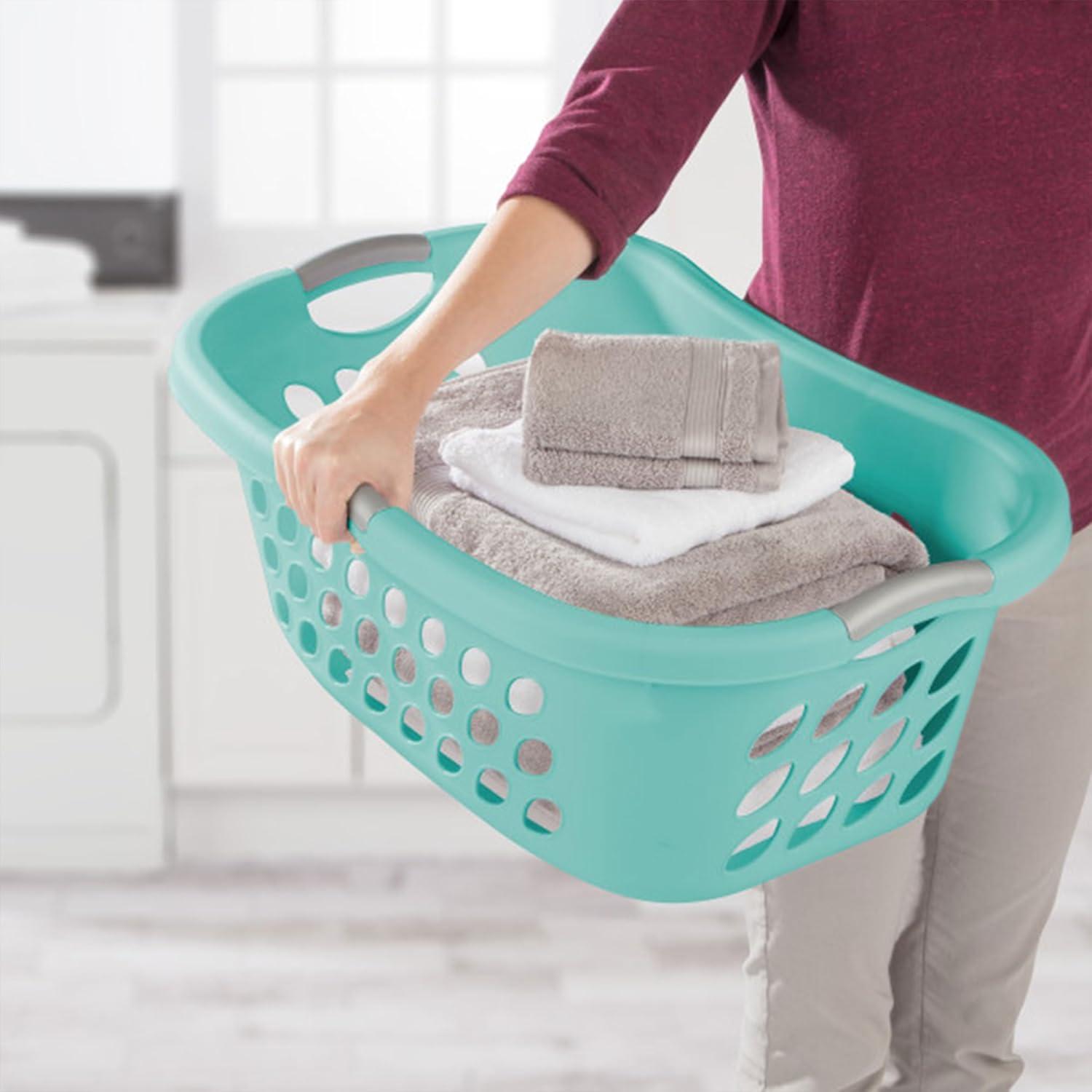 imageSterilite 6 Pack Plastic Laundry Basket Hamper 125 Bushel Ultra HipHold Aqua ChromeAqua Chrome