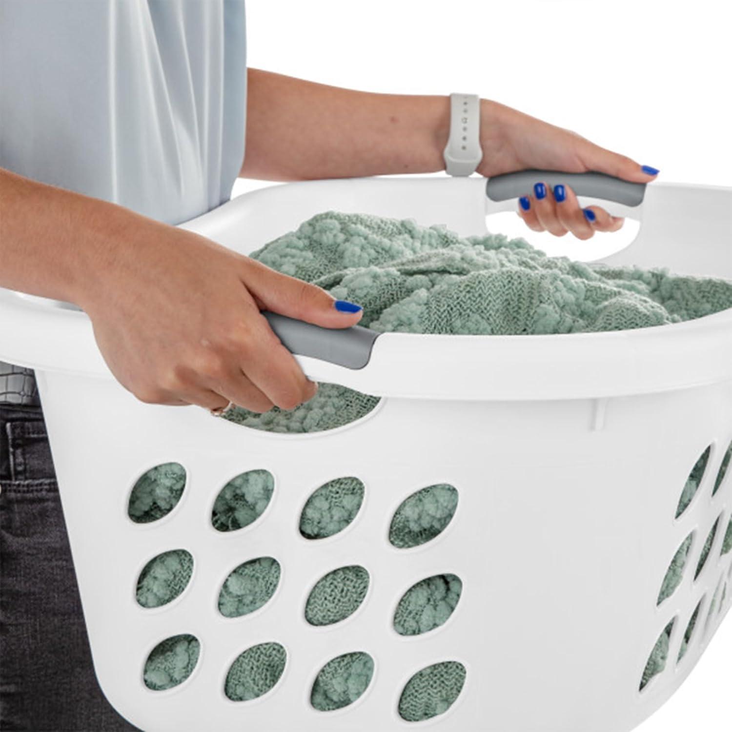 imageSterilite 6 Pack Plastic Laundry Basket Hamper 125 Bushel Ultra HipHold Aqua ChromeWhite