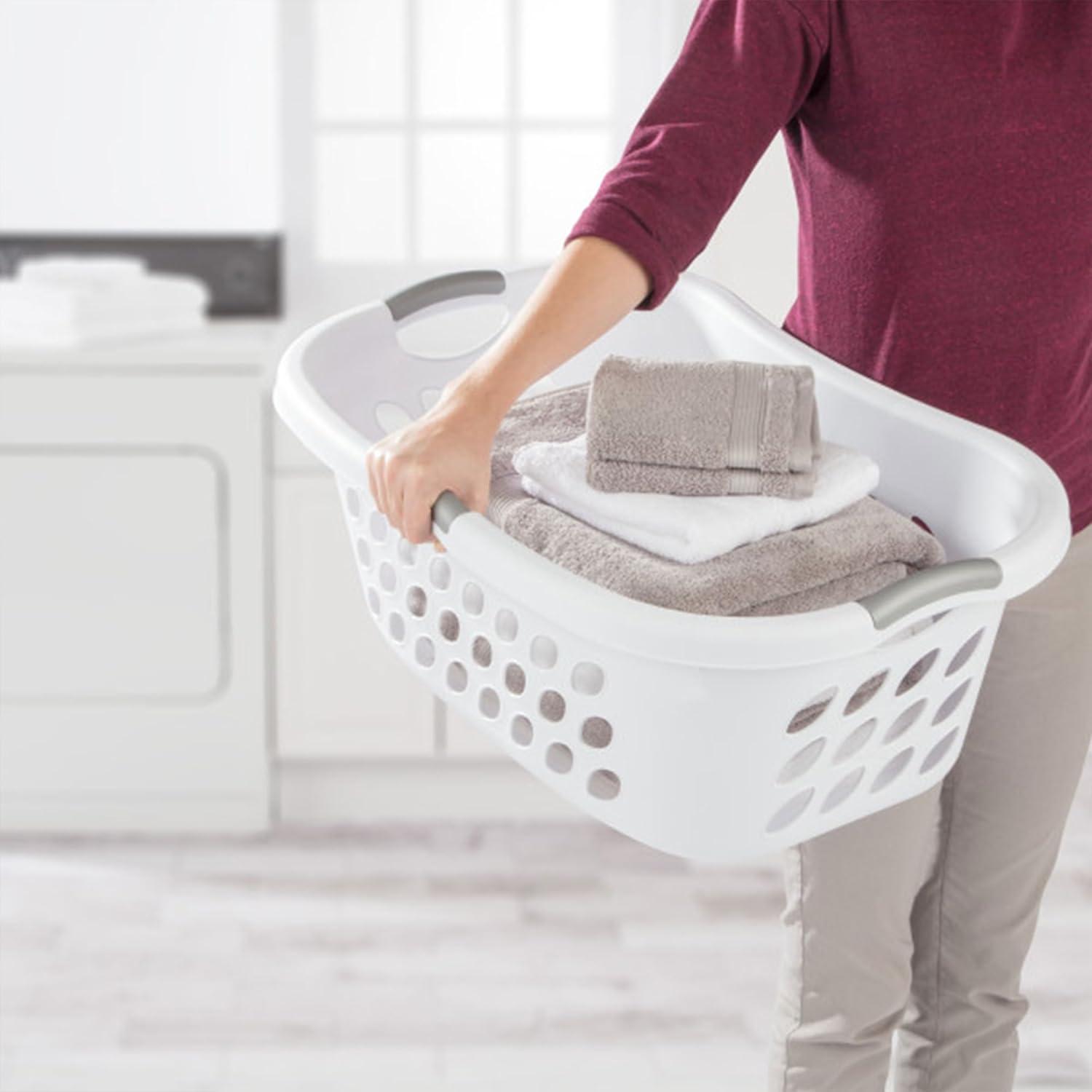 imageSterilite 6 Pack Plastic Laundry Basket Hamper 125 Bushel Ultra HipHold Aqua ChromeWhite
