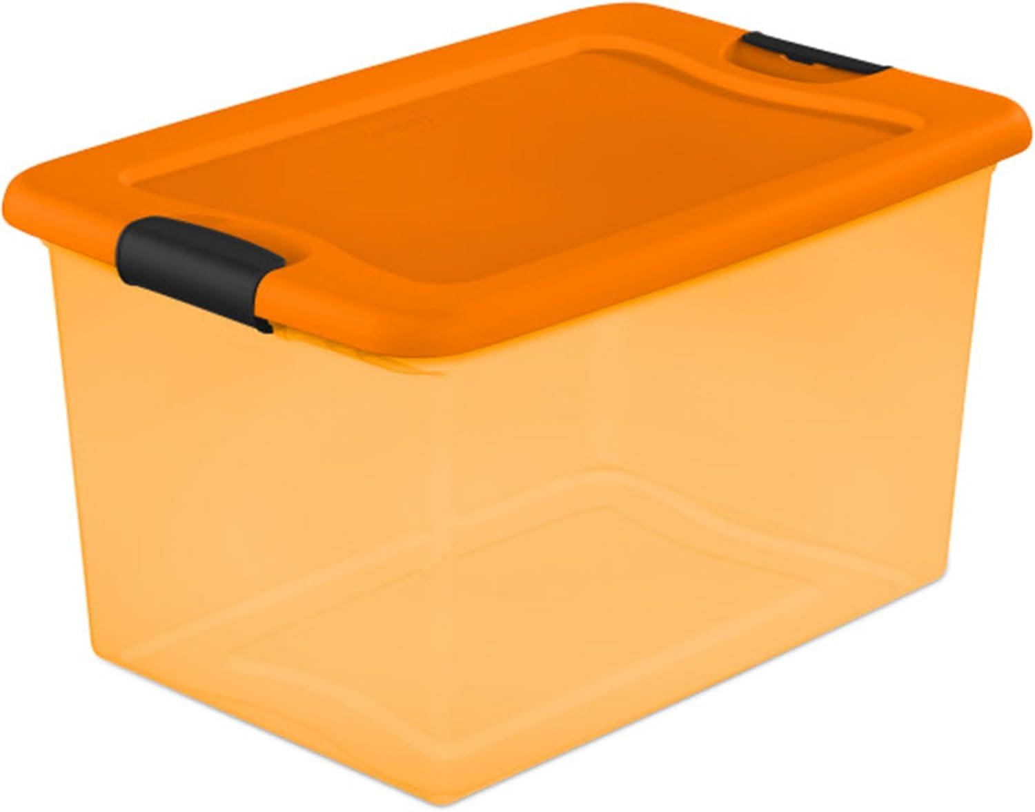 imageSterilite 64 Qt Latching Storage Box Stackable Bin with Latch Lid Plastic Container to Organize Halloween Decor Orange Tint with Orange Lid 6PackOrange