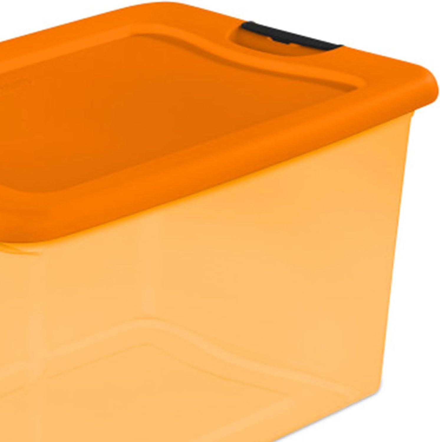 imageSterilite 64 Qt Latching Storage Box Stackable Bin with Latch Lid Plastic Container to Organize Halloween Decor Orange Tint with Orange Lid 6PackOrange