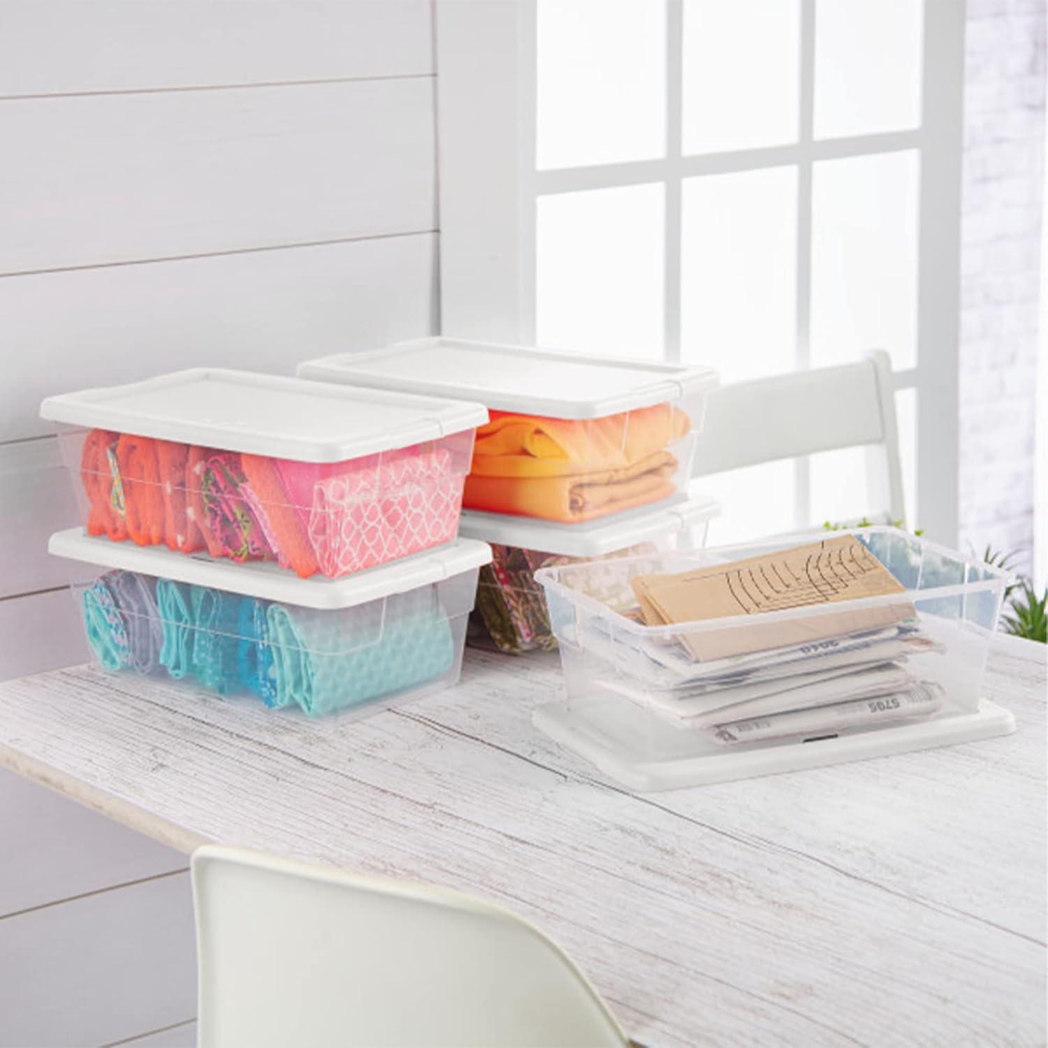 imageSterilite 6 Quart Clear Plastic Stackable Storage Container Bin Box Tote with SnapClose White Lid Organizing Solution for Home amp Classroom 72 Pack