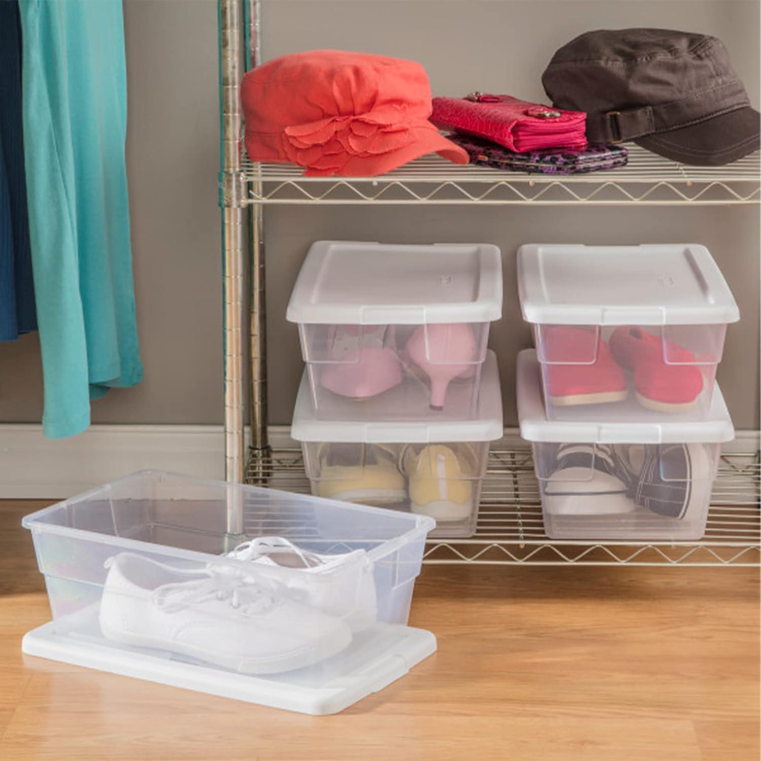 imageSterilite 6 Quart Clear Plastic Stackable Storage Container Bin Box Tote with SnapClose White Lid Organizing Solution for Home amp Classroom 72 Pack