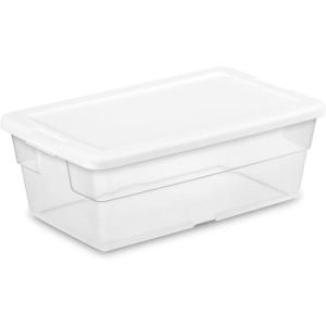 Sterilite 6 Quart Clear Plastic Stackable Storage Container Bin Box Tote with Snap-Close White Lid Organizing Solution for Home & Classroom, 72 Pack