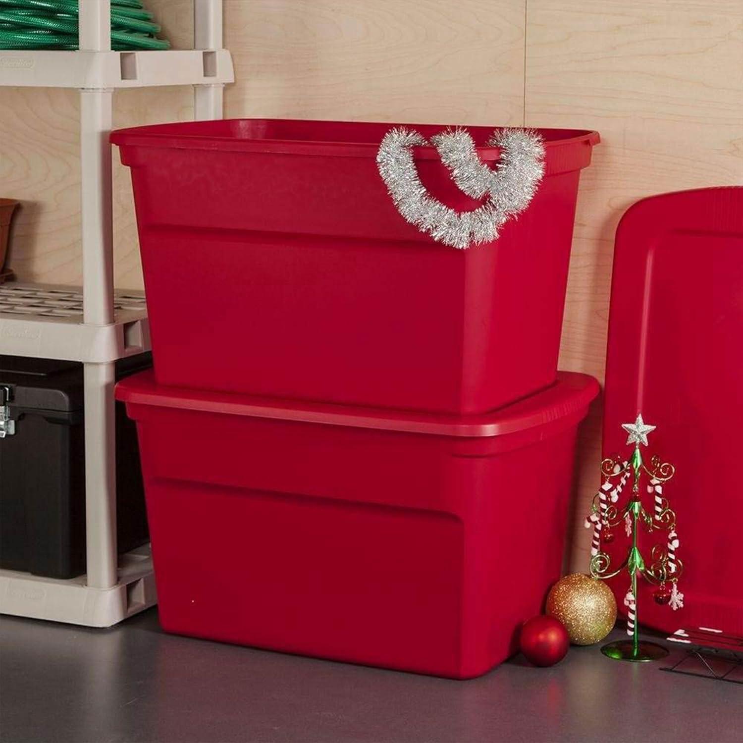 imageSterilite 30 Gallon Durable Stacking Seasonal Storage Tote Red 6 Pack