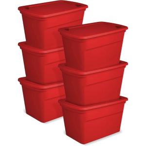 Sterilite 30 Gallon Durable Stacking Seasonal Storage Tote, Red (6 Pack)