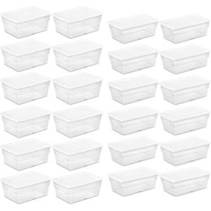 Sterilite 6 Quart Clear Multipurpose Plastic Storage Tote, 12 Pack, & 16 Quart Clear Multipurpose Plastic Storage Tote, 12 Pack for Home Organization