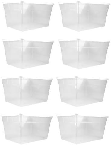imageSterilite 8Pack 56 Quart Storage Box Stackable Clear Plastic Bins with SnapOn Lids HeavyDuty Organizing Containers for Closet Bathroom and Office1