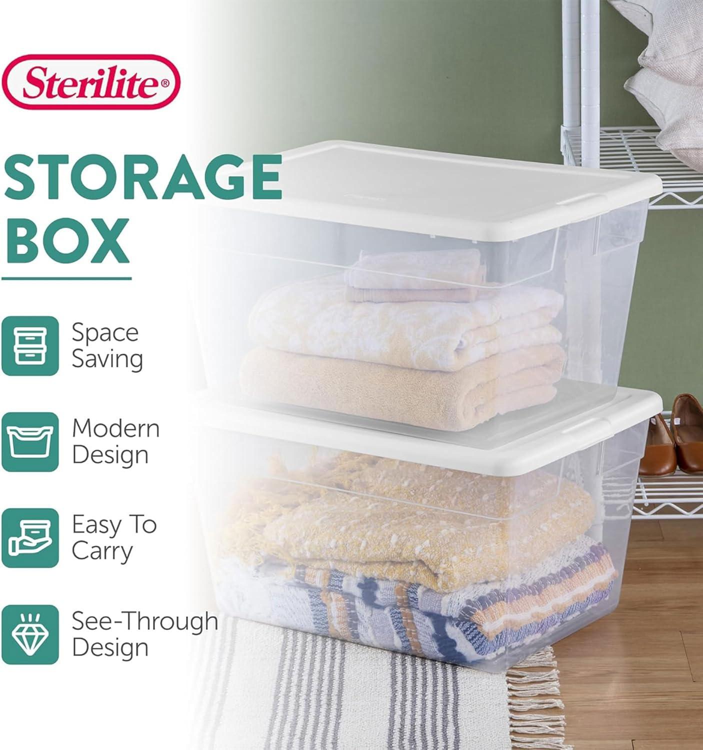 imageSterilite 8Pack 56 Quart Storage Box Stackable Clear Plastic Bins with SnapOn Lids HeavyDuty Organizing Containers for Closet Bathroom and Office8