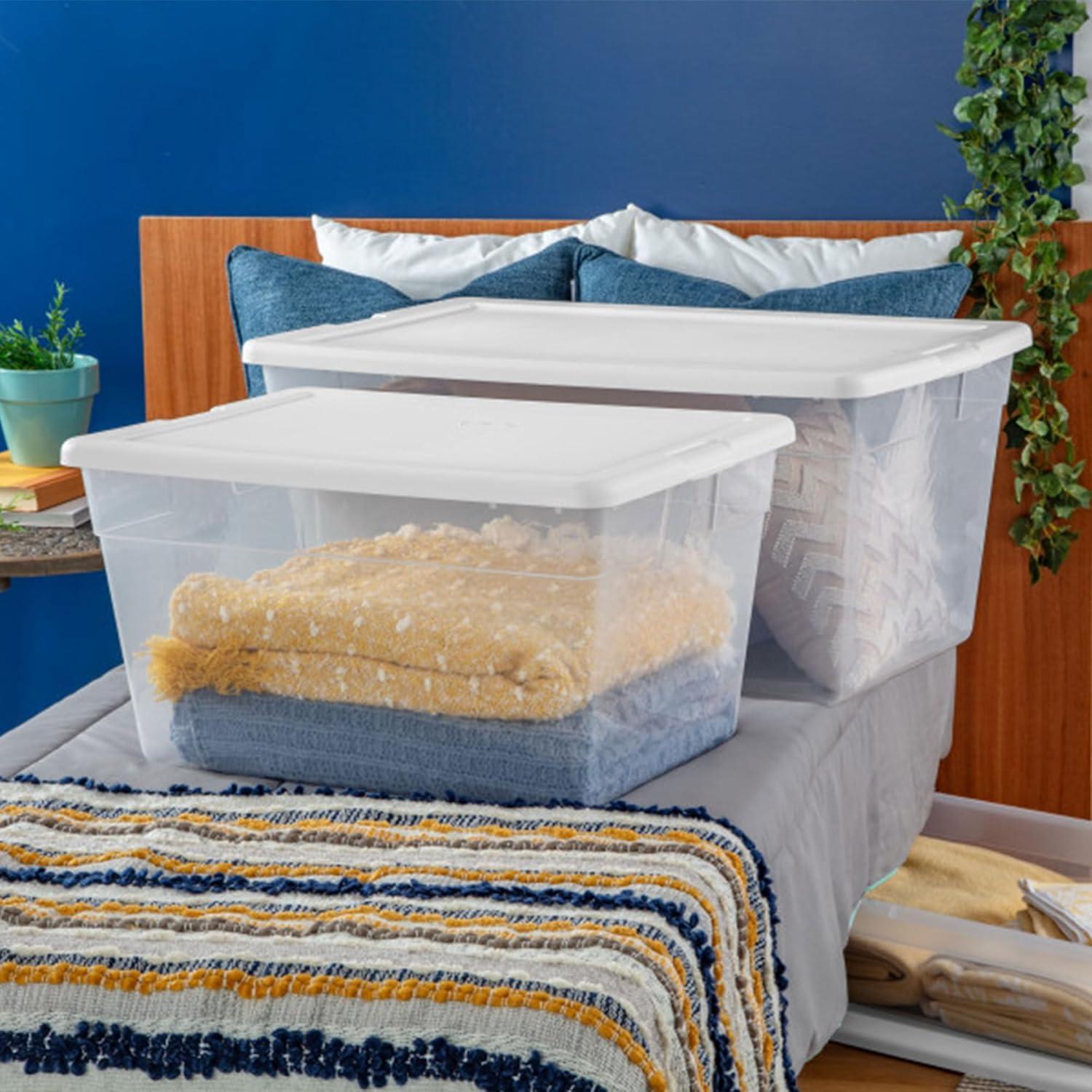 imageSterilite 8Pack 56 Quart Storage Box Stackable Clear Plastic Bins with SnapOn Lids HeavyDuty Organizing Containers for Closet Bathroom and Office8