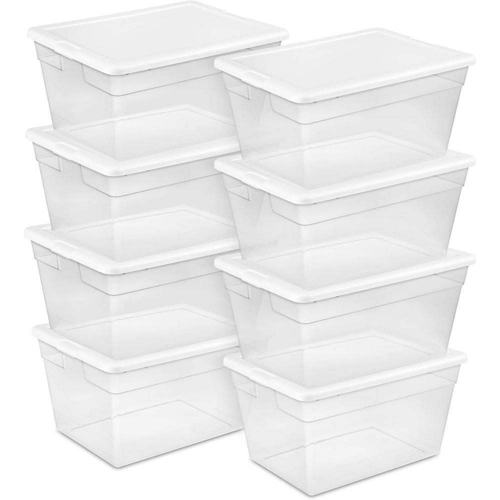 imageSterilite 8Pack 56 Quart Storage Box Stackable Clear Plastic Bins with SnapOn Lids  HeavyDuty Organizing Containers for Closet Bathroom and Office8