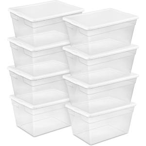 Sterilite 8-Pack 56 Quart Storage Box, Stackable Clear Plastic Bins with Snap-On Lids – Heavy-Duty Organizing Containers for Closet, Bathroom, and Office(8)