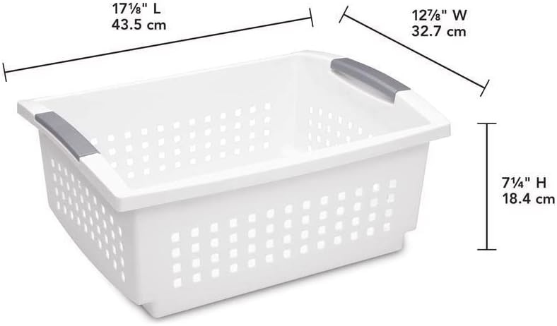 image:imageSterilite Large Stacking Basket Plastic Storage Bin for Organizing Countertops Pantry or Classroom White Basket with Gray Handles 10pack