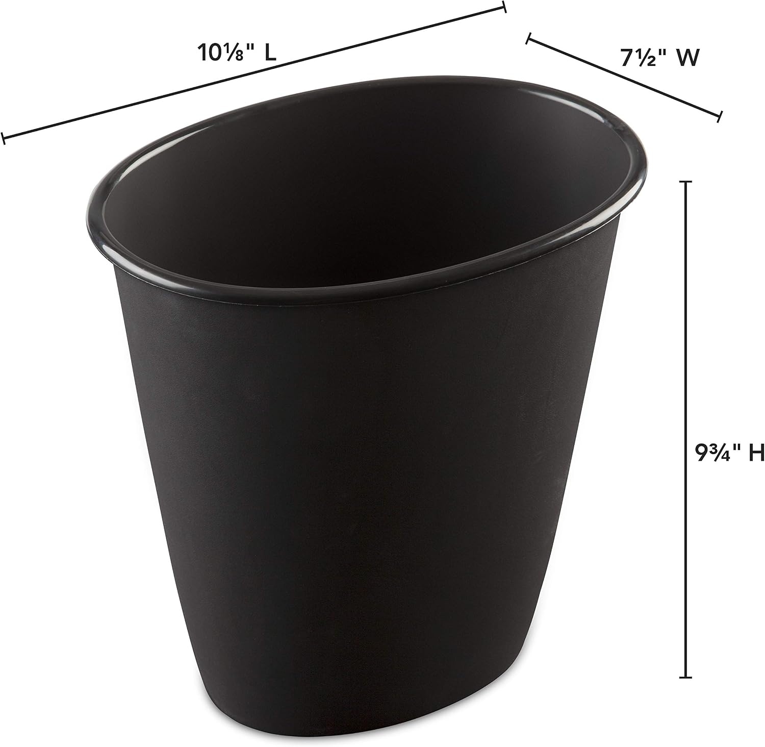 image:imageSterilite 15 Gallon Oval Vanity Wastebasket Small Open Top Trash Can for the Bathroom Bedroom Dorm Room or Office Plastic Black 12Pack