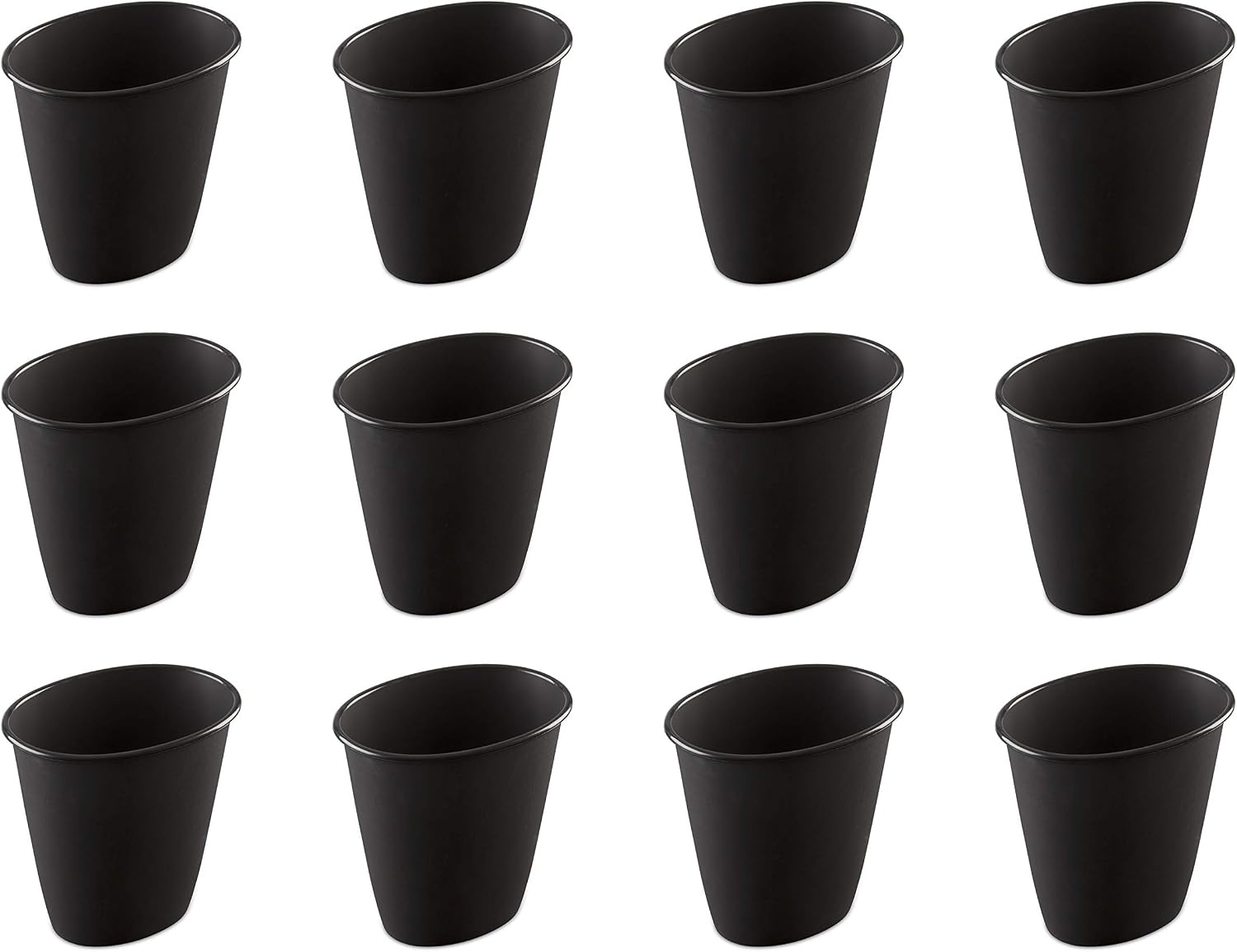 image:imageSterilite 15 Gallon Oval Vanity Wastebasket Small Open Top Trash Can for the Bathroom Bedroom Dorm Room or Office Plastic Black 12Pack