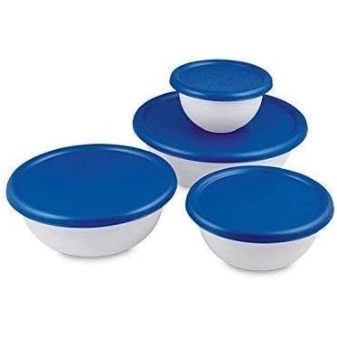 image:imageSterilite 8Piece Covered Bowl Set 4 Plastic Bowls Ranging in Size w 4 Lids Food Storage Dishwasher and Microwave Safe White and Teal Lid 12Pack