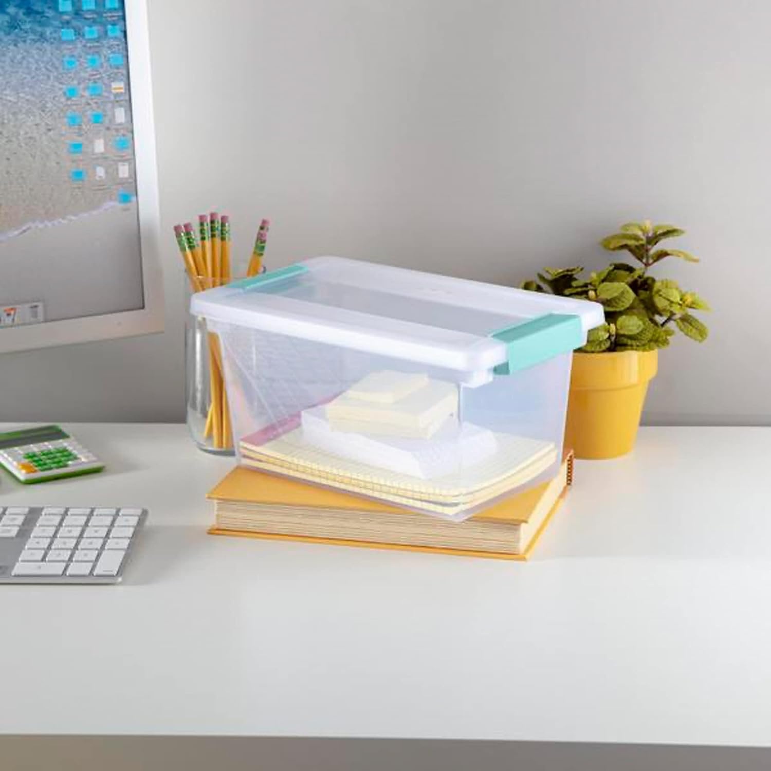 image:imageSterilite Miniature Clip Storage Box w Latch Lid 6 Pack amp Medium Clip Storage Box w Latch Lid 4 Pack for Home Office and Workspace Organization