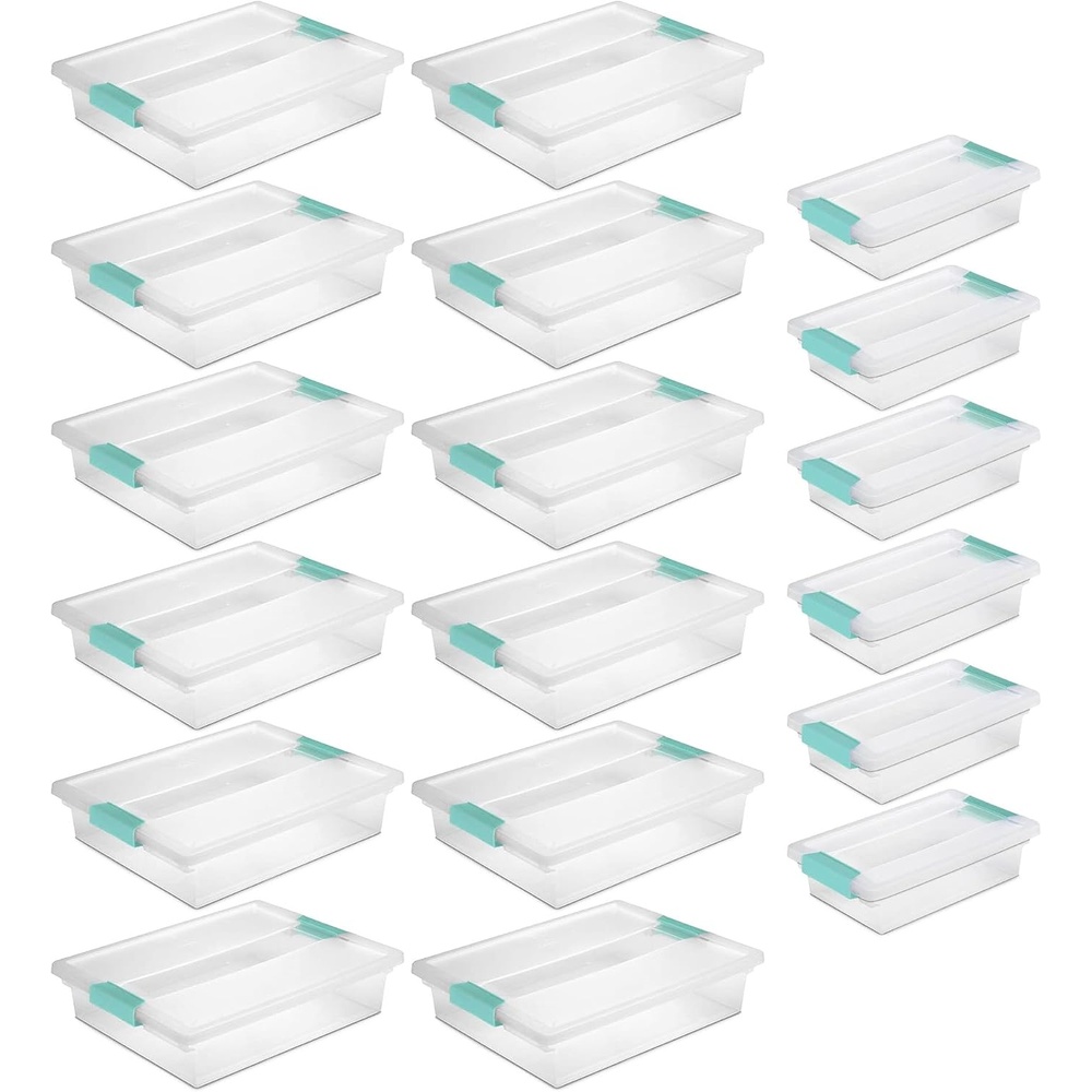 image:imageSterilite Clip Box Clear Bins Large 12 Pack Bundled with Small 6 Pack Plastic Storage Containers with Latching Lids for Writing Arts or Crafts Supplies Home Office amp Workshop Organization
