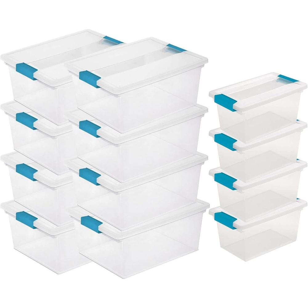 image:imageSterilite Deep Clip Storage Box Container with Lid Clear 8 Pack and Medium Clip Box for Home Craft Room and Office Organization 4 Pack